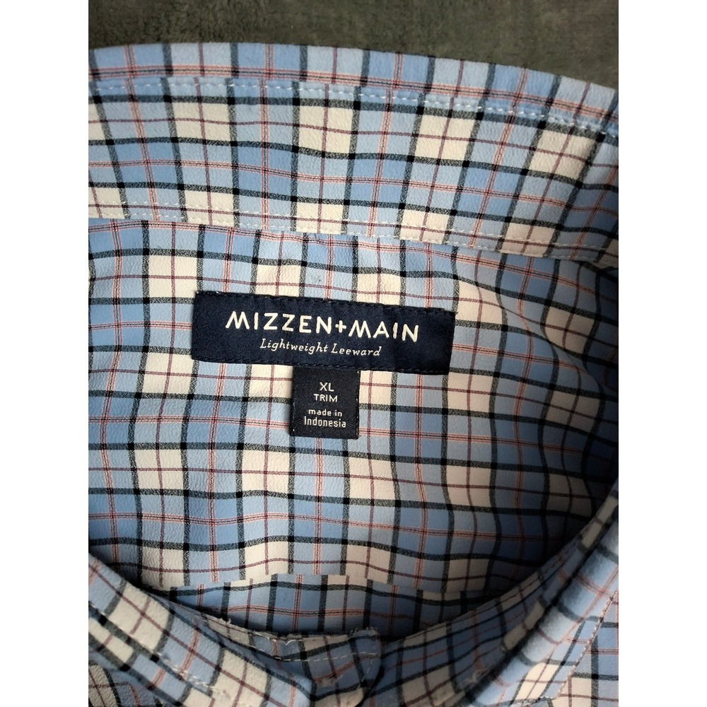 Mizzen+Main Lightweight Leeward Dress Shirt Mens XL Trim Blue Plaid Performance - Picture 6 of 11